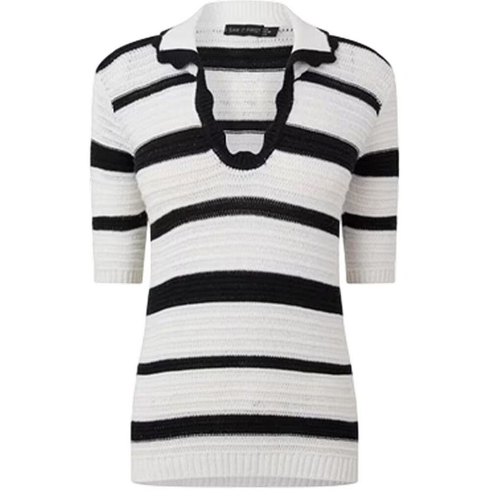 I Saw It First Womens/Ladies Knitted Polo Shirt / Cream/Black
